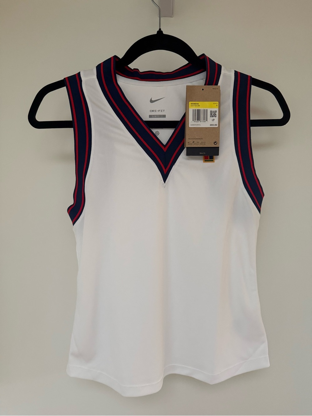 NWT Nike White Tank Top with Navy and Red Trim